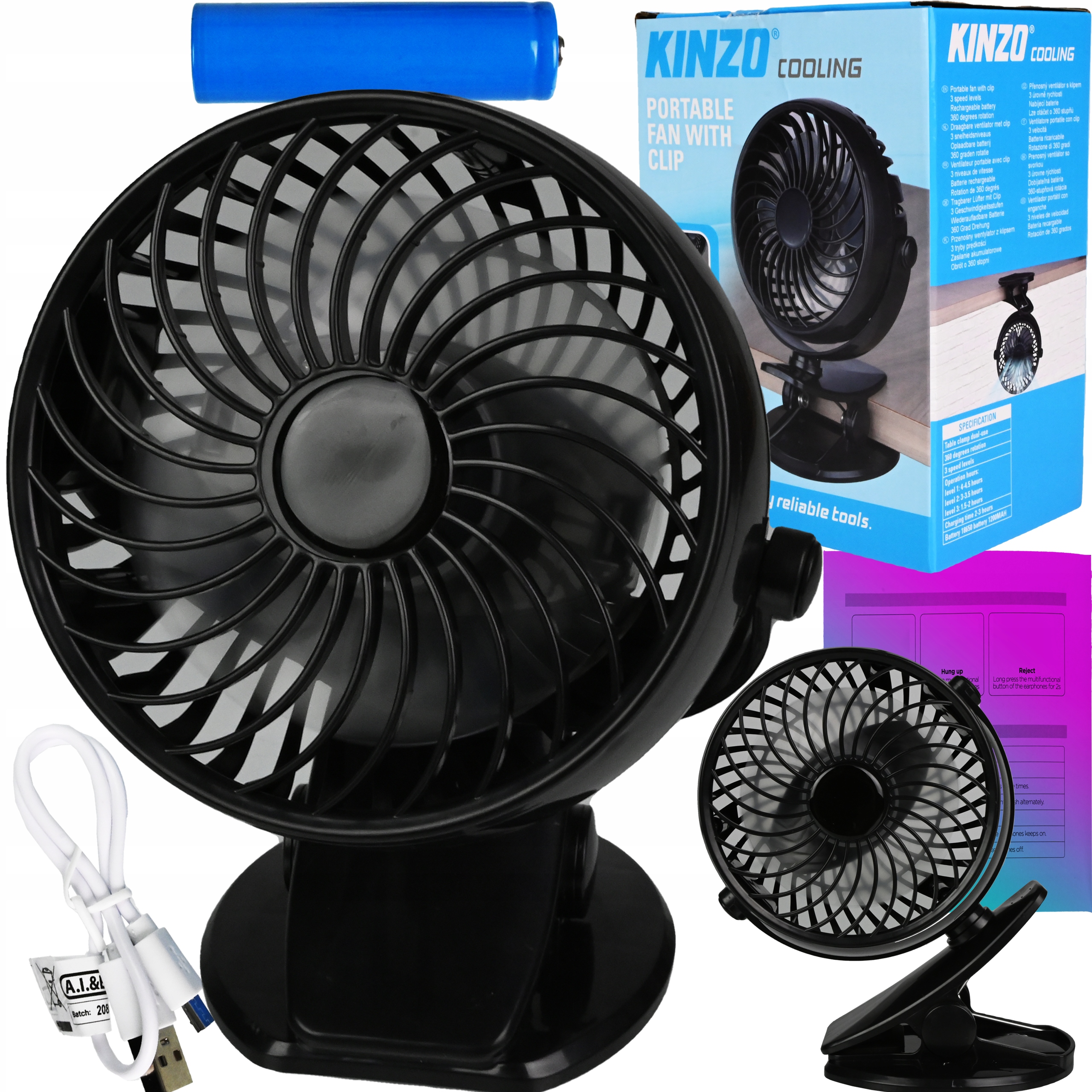 COOLER TOOLS 2023 stolný ventilátor PRENOSNÝ VENTILÁTOR S BATÉRIOU MEGA POWER GIGA XXXL čierny